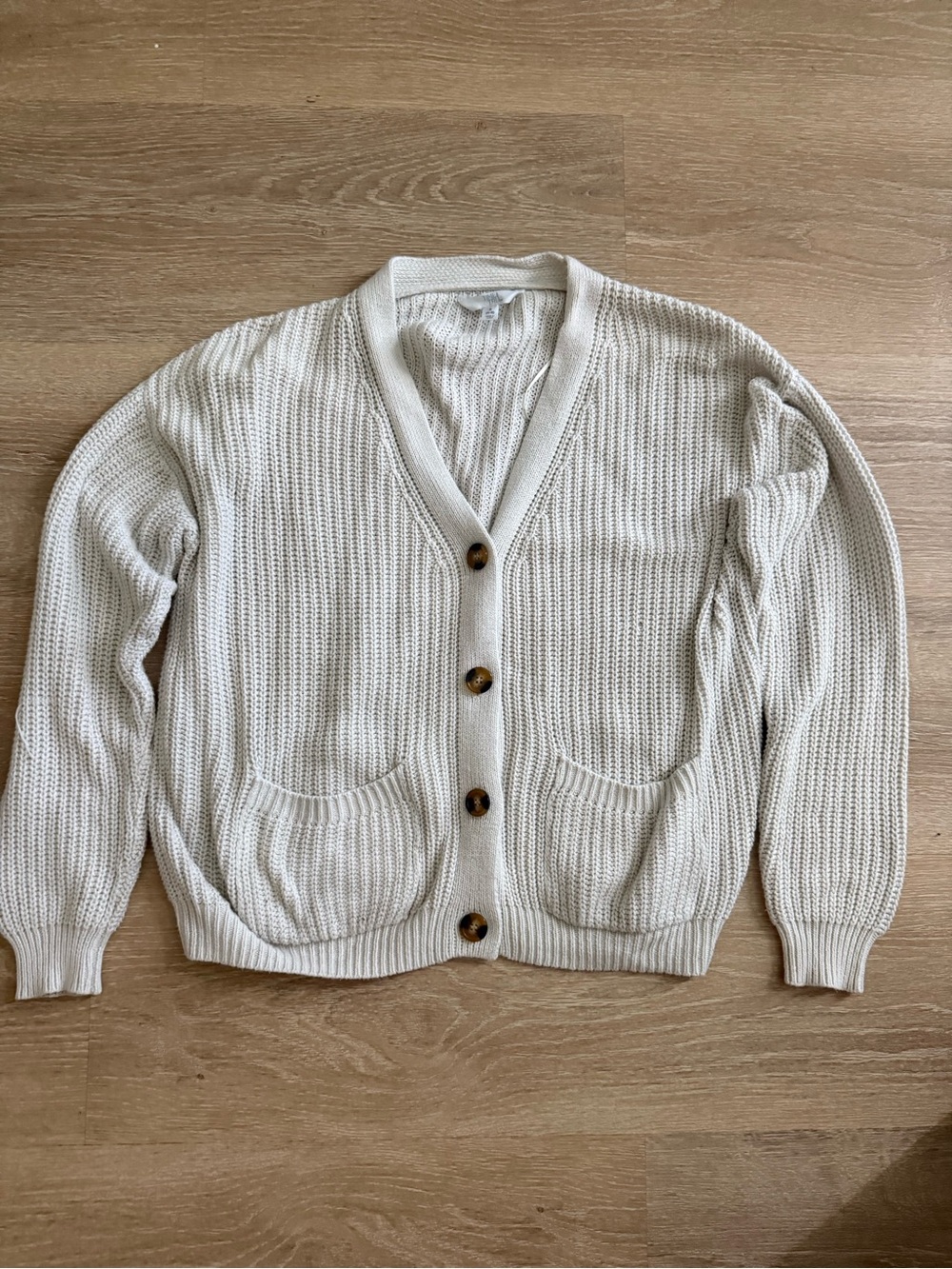 Time and Tru Cream Button-Front Knit Cardigan